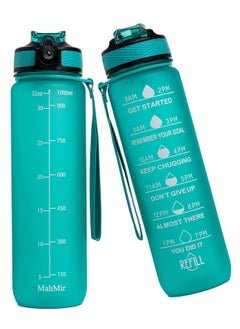 اشتري Water Bottle 1L with Time Marker Straw Strainer Tritan BPA Free for Fitness Gym Outdoor Sports By MahMir (Mint Green) في الامارات