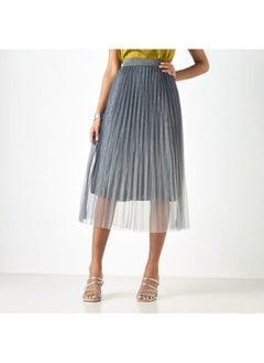 Buy 2Xtremz Pleated Midi A-Line Skirt with Elasticated Waistband in UAE