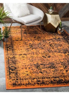 Buy Imperial Collection Distressed Modern Traditional Bright Colors Vintage Border Area Rug 2 Ft X 3 Ft Terracotta Black in UAE