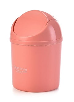 اشتري Mini Desk Trash Can with Lid for Office Bathroom Vanity Table, Small Desktop Coffee Kitchen Countertop Garbage Storage Basket Bin (Pink) في الامارات