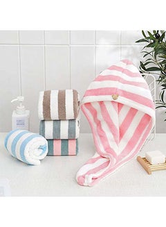 اشتري Hanso Microfiber Hair Drying Towel Colorful Striped Super Absorbent Quick Drying for Women Bath and Shower Long Hair Wrap Cap (assorted Color) في مصر