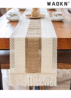 Buy Macrame Table Runner Farmhouse Style, 72 Inch Natural Burlap Boho Table Runner Modern Farmhouse Decor Rustic Woven Cotton Crochet Lace for Bohemian, Rustic, Wedding, Bridal Shower, Dinner in UAE