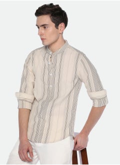 Buy Khaki Casual Shirt for Men, 100% Cotton, Slim Fit in Saudi Arabia