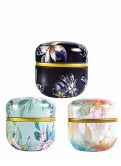 اشتري Metal Empty Tins Box, Round Gift Candy Loose Tea Storage Organizer Flower Tinplate Containers Mini Reusable for DIY Candle Wedding Party Favor Gifts 3 Pcs في الامارات