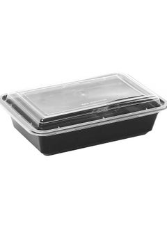 اشتري Hotpack Disposable Bento Food Storage Microwavable Meal Prep Container Black Base Rectangular Container 38 ounce with Clear Lid 50 Pieces في الامارات