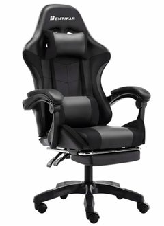 Buy Ergonomic  Gaming Chair, Adjustable Office Chair with High Backrest, PU Leather Upholstery, Lumbar Support, Padded Armrests, Headrest and Footrest, Black in Saudi Arabia