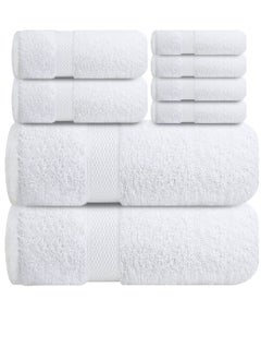 اشتري Premium White Bath Towels Set - [Pack of 8] 100% Cotton Highly Absorbent 2 Bath Towels, 2 Hand Towels and 4 Washcloths - Luxury Hotel & Spa Quality Bath Towels for Bathroom by Infinitee Xclusives في الامارات