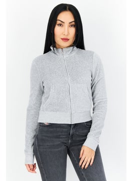 Buy Women Mock Neck Long Sleeves Heather Sweatshirt, Grey Heather in Saudi Arabia