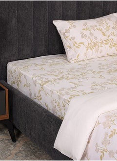 اشتري Emilia Single Fitted Sheet Set, Ivory & Yellow - 120x200 cm, 200 TC في الامارات