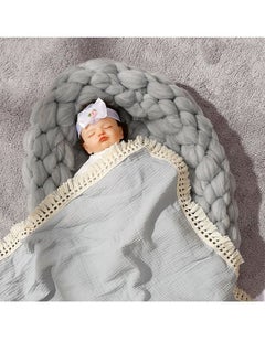 اشتري Baby Blanket, Infant Swaddle Wrap Sleepsack Stroller Cover Soft Newborn Blankets Fringed gauze Bath Gauze Grey 80*65cm في السعودية