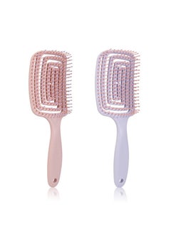 اشتري 2 Pack Curved Vent Hair Brush, Anti Static Detangling nylon Massage Brushes, Blow Dryer Brush Hairdressing Styling Tools في السعودية