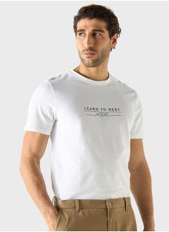 Buy Slogan Print Crew Neck T-Shirt in UAE