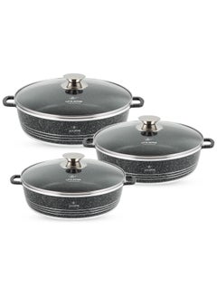 اشتري Shallow Pots Set (24cm,28cm & 32cm) with Non-Stick Granite Coating | The Perfect Shallow Pots for Everyday Cooking في الامارات