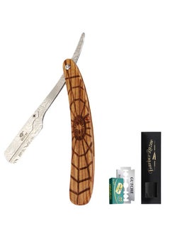 Buy Men's razor, old-fashioned spider wood grain stainless steel folding razor, can be used for shaving, eyebrow trimming, face trimming, suitable for beauty salons and families in Saudi Arabia