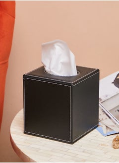 Buy Black Leather Look Tissue Box in UAE