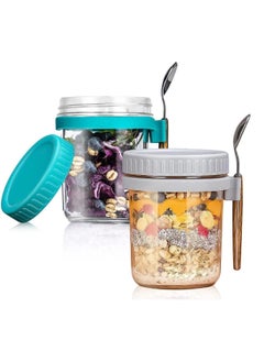 اشتري 2Pack 10Oz Overnight Oat Container with Lid and Spoon,  Glass  Overnight Oats Jars, Container with Measurement Marks, Portable Large Capacity في الامارات