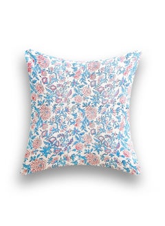 Buy Quilted Non-Allergenic Premium Organic Cotton Hand Block Printed Multicolour Cushion Cover 40 Cm X 40 cm in UAE