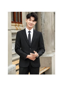 Buy Casual Suit Jacket Mens Korean Trendy Slim Fit Black in UAE