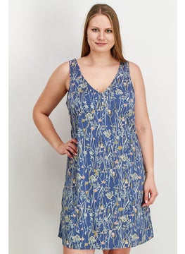 اشتري Women V-Neck Sleeveless Floral Mini Dress, Indigo في الامارات