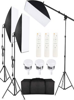 Buy Padom Softbox Photography Lighting Kit Studio Equipment, 2800-5700K 150W Bi-color Temperature Bulb with Remote, Light Stand, Boom Arm softbox for Portrait Product Shooting in UAE