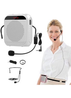 اشتري Voice Amplifier with Wired Microphone Headset, Portable Rechargeable PA System Speaker Personal Microphone Voice Amplifier, Teacher Speaker, Tour Guide/Coach Session/Yoga/Fitness (White) في السعودية