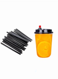 Buy A Set Of Disposable Plastic Cups With A U-Shaped Base With A Lid Consisting Of 50 Pieces And A Set Of Disposable Plastic Drinking Straws Of 100 Pieces Black in Saudi Arabia