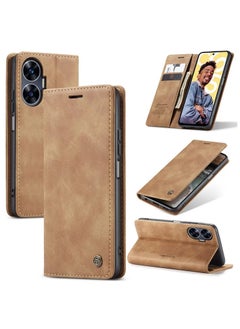 Buy CaseMe Realme C55 Wallet Case Book Folding Flip Folio Case with Magnetic Kickstand Card Slots Protective Cover - Brown in Egypt