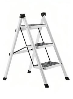 Buy Multi-purpose 3-step metal ladder for home with wide, sturdy folding foot in Saudi Arabia