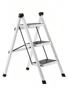 Buy Multi-purpose 3-step metal ladder for home with wide, sturdy folding foot in Saudi Arabia