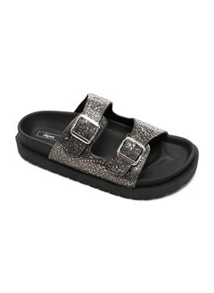 اشتري Black Decorated Double Strapped Flat Slippers في مصر