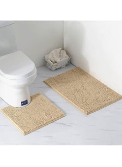 Buy Tycom Bathroom Rugs Bath Mat Non Slip Fluffy Soft Plush Microfiber Shower Carpet Rug Washable Non-Slip Carpet Mat for Bathroom Floor 50 By 80 CM Long 2 Packs Beige. in UAE