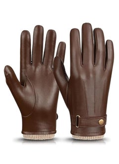 اشتري Men's Winter Warm Touchscreen Leather Gloves Adjustable Thermal Driving PU Leather Gloves (L) في الامارات