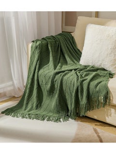 اشتري Tassel Design Knitted Soft Throw Blanket Keep Warm Army Green في السعودية