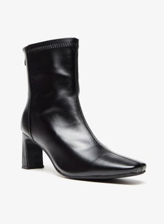 Buy Solid Ankle Boots with Zip Closure and Block Heels in UAE