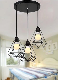 اشتري 3 Lights Vintage Pendant Lamps, Industrial Metal Ceiling Lamps E27 Ceiling Lighting In Geometric Cage Style, Black, 20cm (3 Round Lights) في السعودية