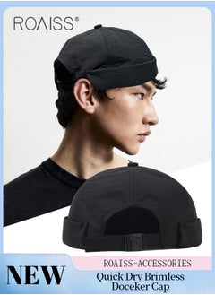 Buy Men's Retro Brimless Cap, Summer Quick Dry Brimless Doceker Cap, Street Trend Cool Black, Adjustable Size in UAE