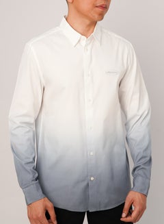 Buy Men’s Shaded Design Collared Neck Long Sleeves Shirt in Bright White in UAE