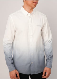 Buy Men’s Shaded Design Collared Neck Long Sleeves Shirt in Bright White in UAE