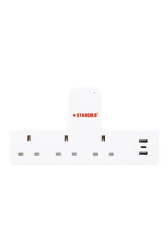 Buy Multiple cord Extension Set Overload Protector Electric Charging Lead 3 Way Ac Output with 2 USB and 1 USB-C Port Anti-Fire 750⁰C, 13A Heavy Duty Charging Station- White in UAE