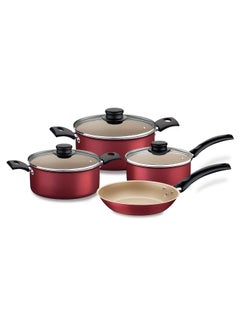 Buy Turim 7 Pieces Red Aluminum Cookware Set with Interior and Exterior Starflon Max PFOA Free Nonstick Coating in UAE