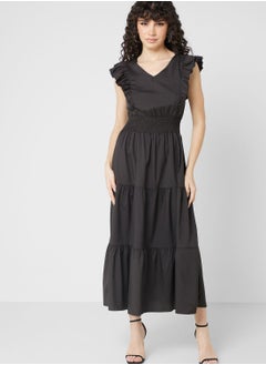 Buy Ruched Ruffle Sleeve Dress in Saudi Arabia