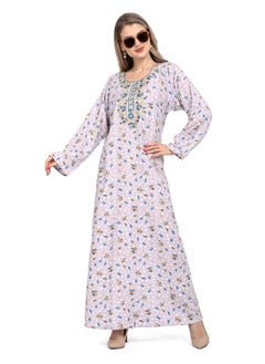 Buy FLORAL PRINTED AND ELEGANT EMBROIDERD ARABIC KAFTAN JALABIYA DRESS in Saudi Arabia