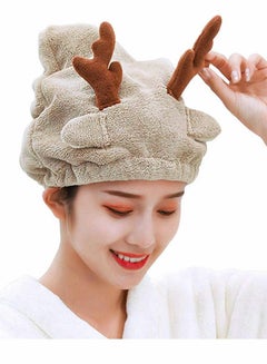 Buy Drying Hair Towel, Microfiber Towel Wrap Fast Turban Shower Cap Soft Absorbent Cute Cartoon Dry Hat for Women Wet Longer and Thicker Hair（Brown） in UAE