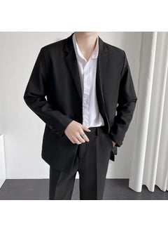 اشتري Hong Kong Style Trendy Casual Suit Jacket Mens Spring and Autumn Ruffian Shuai Fried Street Loose ins Handsome Small Suit Top X01 Black في الامارات