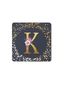 Buy Designer Leather Coasters Mat for Beverage Drinks- Custom Monogram Initial Letter Floral Pattern Alphabet - K (Grey) in UAE