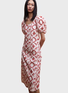 Buy Puff Sleeve Printed Dress in Saudi Arabia