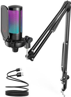 Buy FIFINE Gaming PC USB Microphone, Podcast Condenser Mic with Boom Arm, Pop Filter, Mute Button for Streaming, Twitch, Online Chat, RGB Computer Mic for PS4/5 PC Gamer Youtuber-AmpliGame- A6T in Saudi Arabia