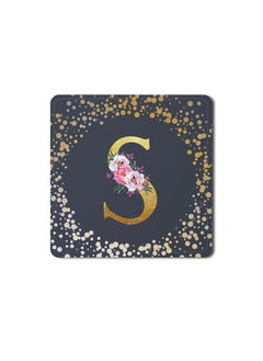 اشتري Designer Leather Coasters Mat for Beverage Drinks- Custom Monogram Initial Letter Floral Pattern Alphabet - S (Grey) في الامارات