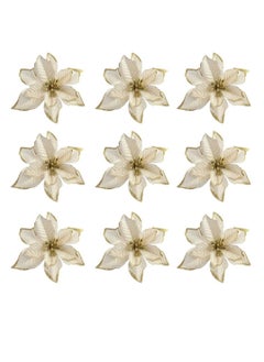 Buy Christmas Glitter Flowers,10 Pcs Chirstmas Poinsettia Flowers Artficial Flowers Xmas Tree Ornaments Decorations 5.1/4.3inch Gold Christmas Wreaths for New Year Christmas Tree Ornaments 13CM Gold in UAE