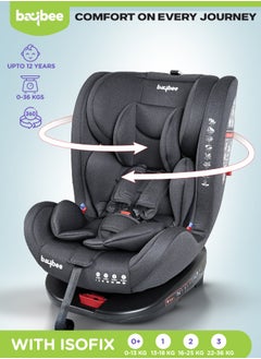 Buy Convertible Car Seat for Baby 0 to 12 Years with 360° Rotatable, ISOFIX, 3 Position Recline, Headrest Adjustable ECE R44/04 Safety Certified Baby Car Seat for Toddlers Kids Boys Girls Black in Saudi Arabia